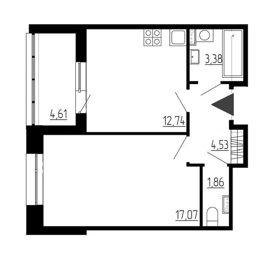 Однокомнатная квартира в : площадь 39.2 м2 , этаж: 1 – купить в Санкт-Петербурге